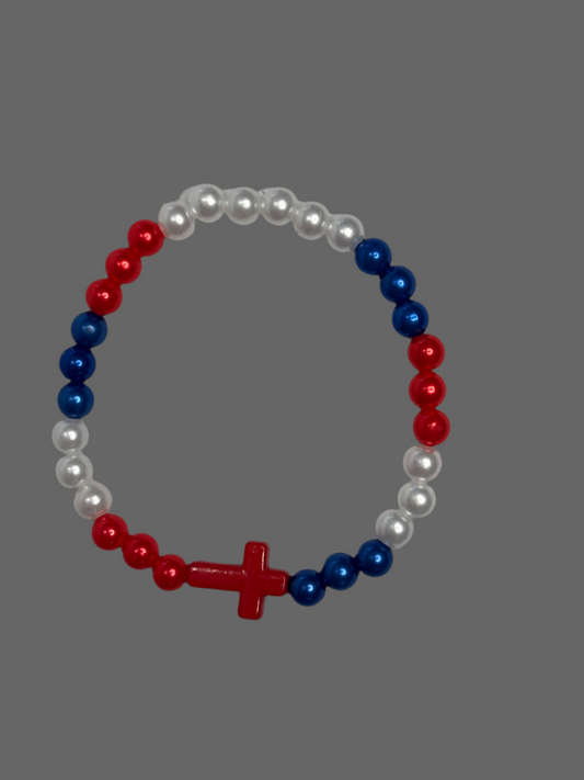 Awesome bracelet with cross.  Made with plastic beads and cross.  Made with lots of love.
